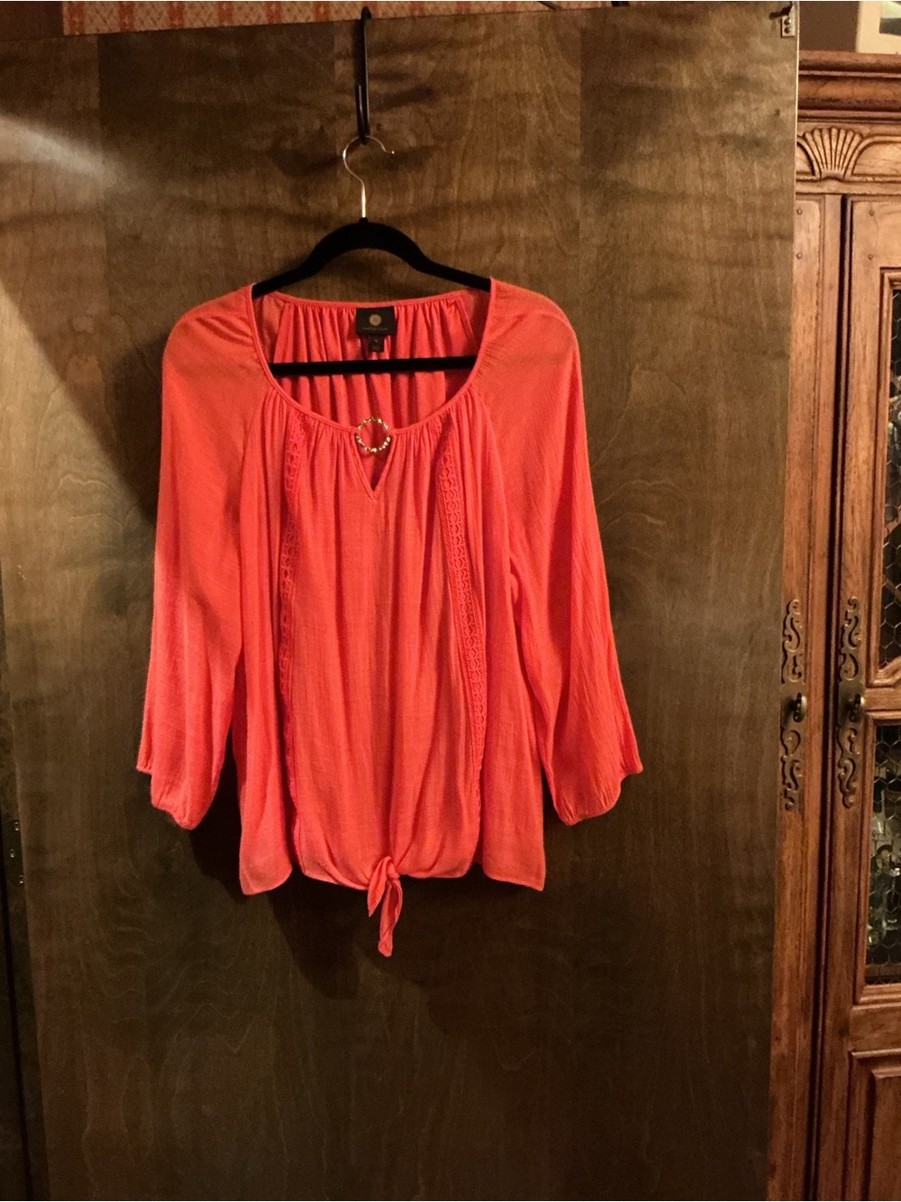 JM Collection Coral Tie-Front Scoop Neck Blouse